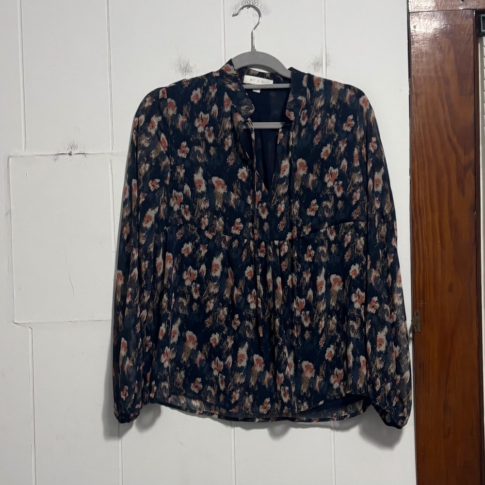 eri + ali boho leopard Print Long Sleeve Blouse‎ Women's Size S